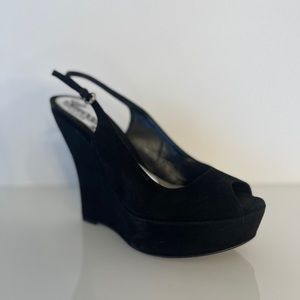 Gucci Suede Peep Toe Wedge